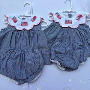 Cecil and Lou Navy Gingham Embroidered Flag Diaper Set